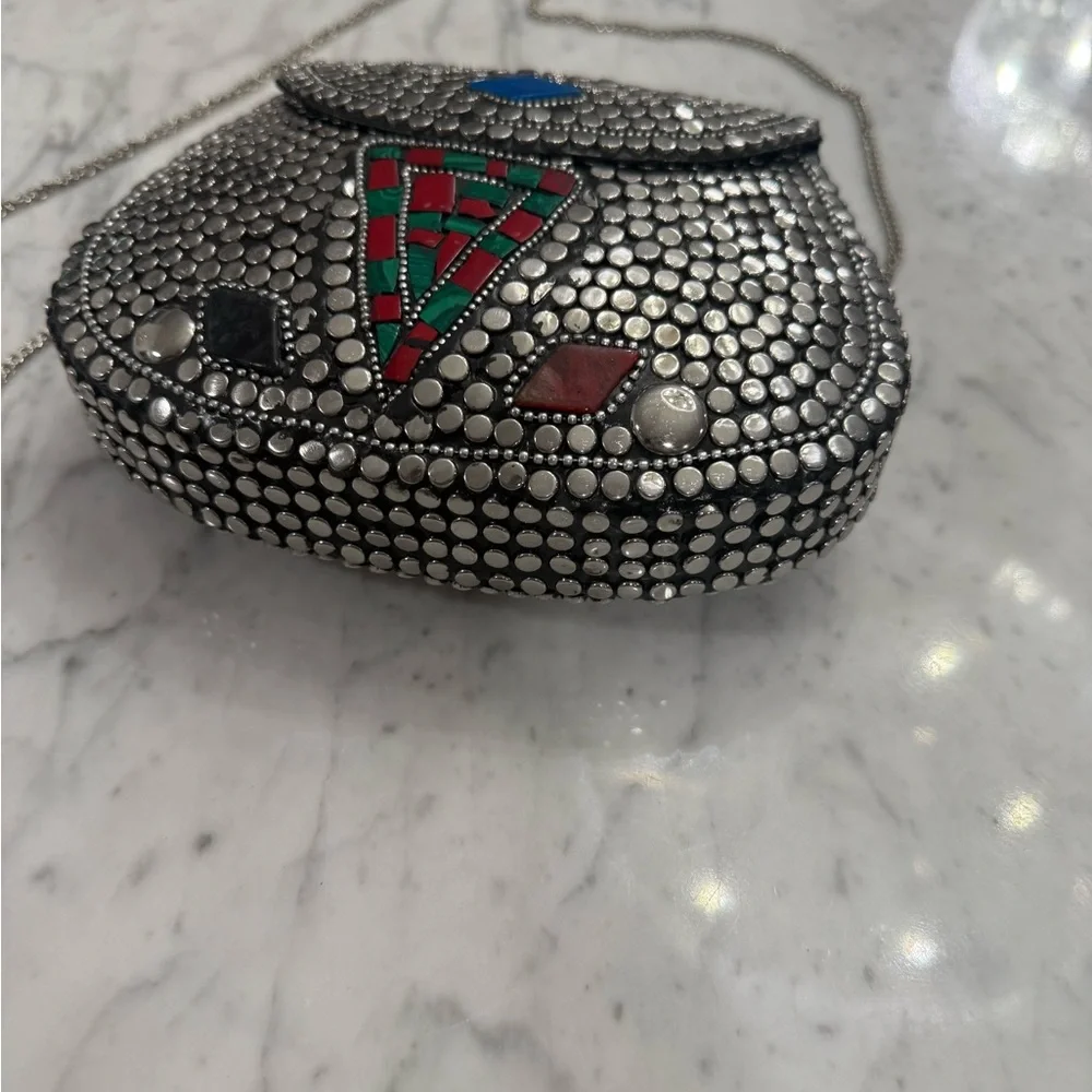 EXCELLENT $235 Ramla Handmade Mosaic Silver Beaded Mini Bag Unique Collectible - Picture 10 of 10